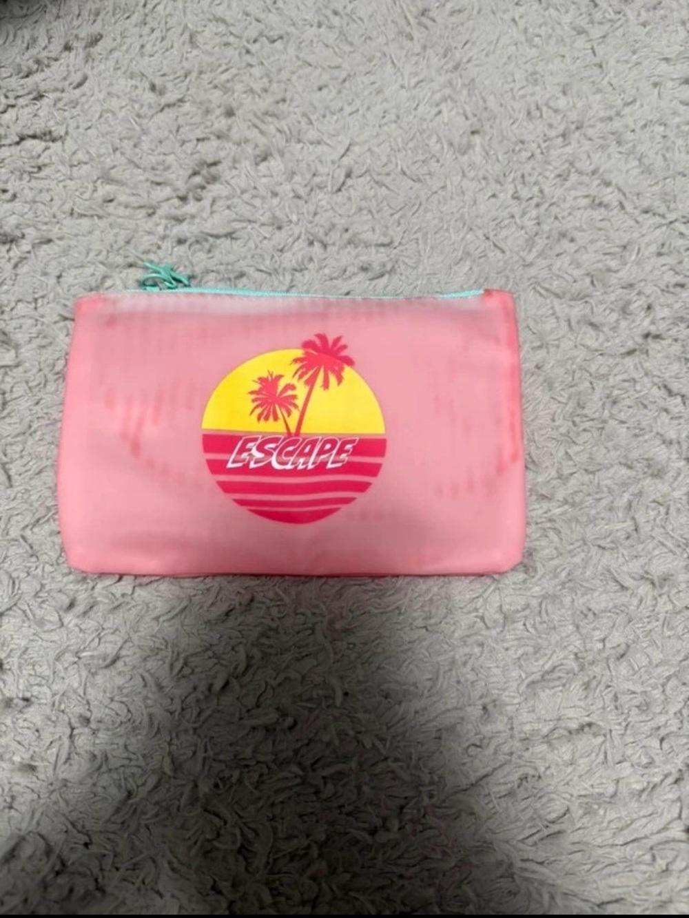 ipsy Pink Cosmetic Pouch with Yellow Tropical 'Escape' Graphic